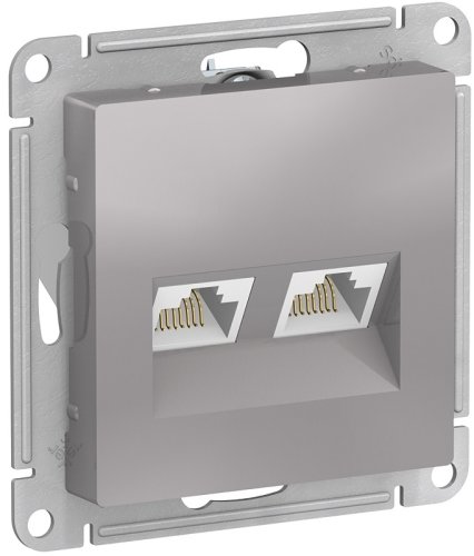 Розетка компьютерная без рамки Systeme Electric AtlasDesign 2-м. RJ45+RJ45 5e алюминий картинка